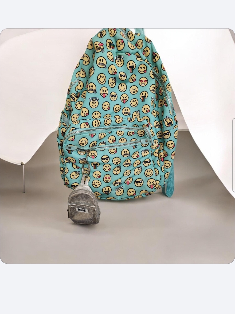 Kids Teal Emoji Print Backpack with Front Zip Pocket●EUC